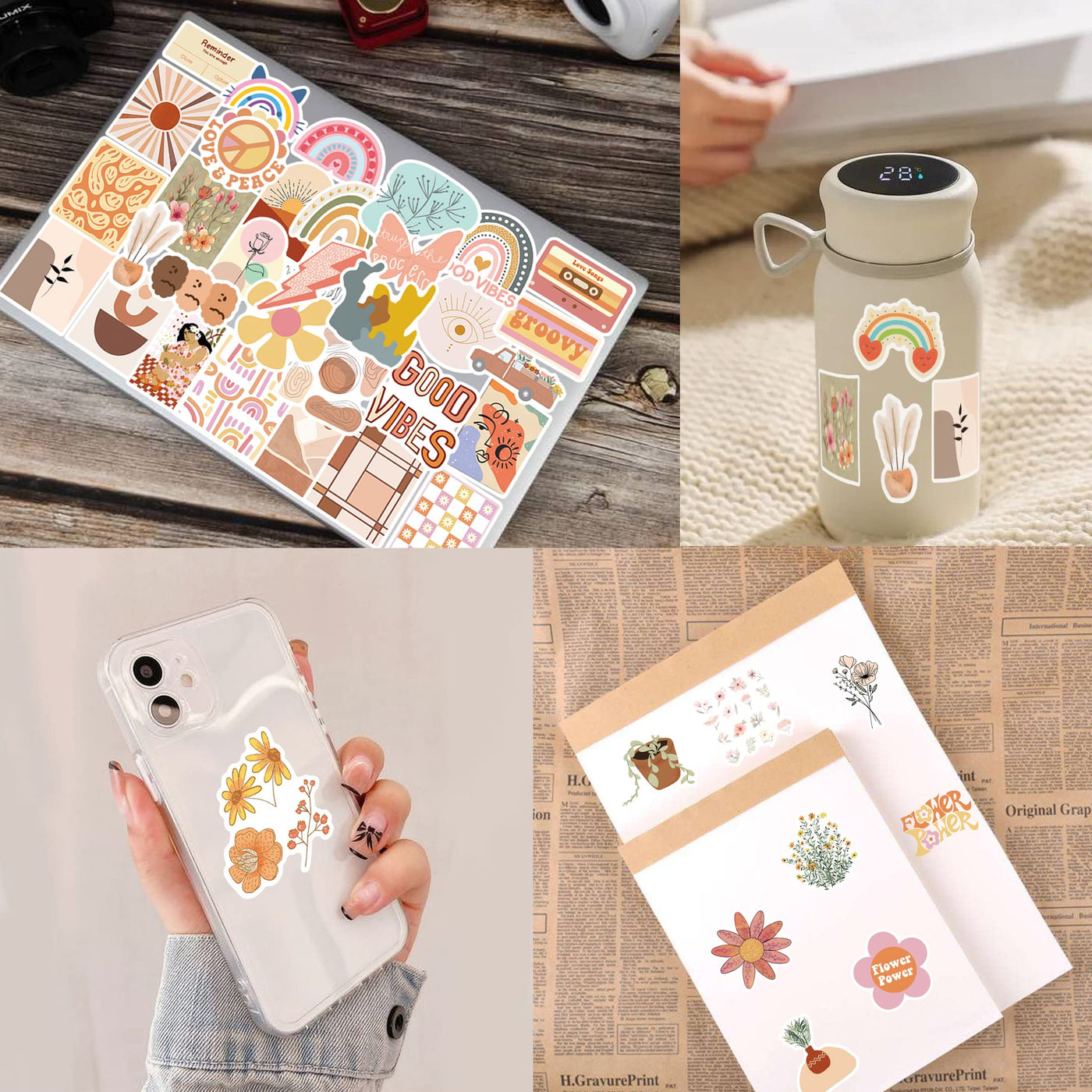 100 PCS Boho Sticker für Laptop, Telefon, Wasserflasche, Skateboard, Koffer, Gitarre, Pad - Niedliche, Ästhetische Vinyl Aufkleber, Wasserdicht, Scrapbook Aufkleber