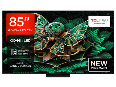 TCL 85C7K 85 Zoll QD-Mini LED Fernseher, 4K HDR Premium 3000, Smart Google TV mit 144Hz Motion Clarity Pro (Dolby Vision IQ & Atmos, CrystGlow HVA Panel, Audio von Bang & Olufsen, Game Master)