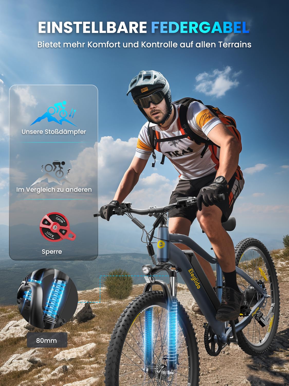 Eleglide Mopride3 E Bike, 29 Zoll E-Bike Herren Damen mit Hydraulische Scheibenbremse, 48V 12Ah Akku, 250W Motor, 120KM, APP, 7-Gang, Elektrofahrräder für Städtische Pendler und Geländereiten