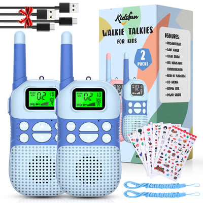 Kidsfun Walkie Talkie Kinder, USB Wiederaufladbar Draußen Spielzeug Walki Talki mit Taschenlampe, Geschenk für Junge und Mädchen ab 3-12 Jahre, 3 Meilen Reichweite für Einkaufen, Freien, Camping