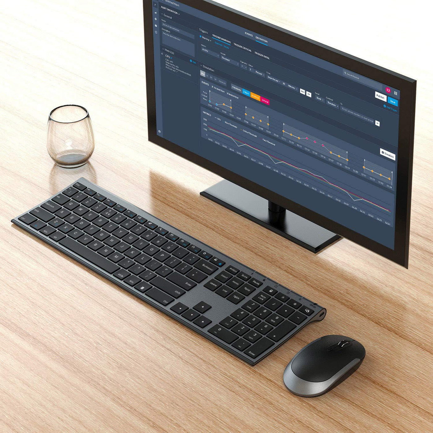 Seenda Wiederaufladbares kabelloses Tastatur- und Maus-Set, volle Größe, ultradünn, leise, USB-Tastatur und Maus, QWERTY-Layout für Windows-PC, Computer, Laptop, Grau