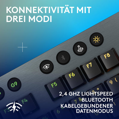 Logitech G G915 X LIGHTSPEED TKL – flache kabellose Gaming-Tastatur mit Double-Shot-PBT-Tastenkappen, RGB-Hintergrundbeleuchtung, roten linearen GL-Switches für PC/Mac, DEU QWERTZ-Layout - Schwarz