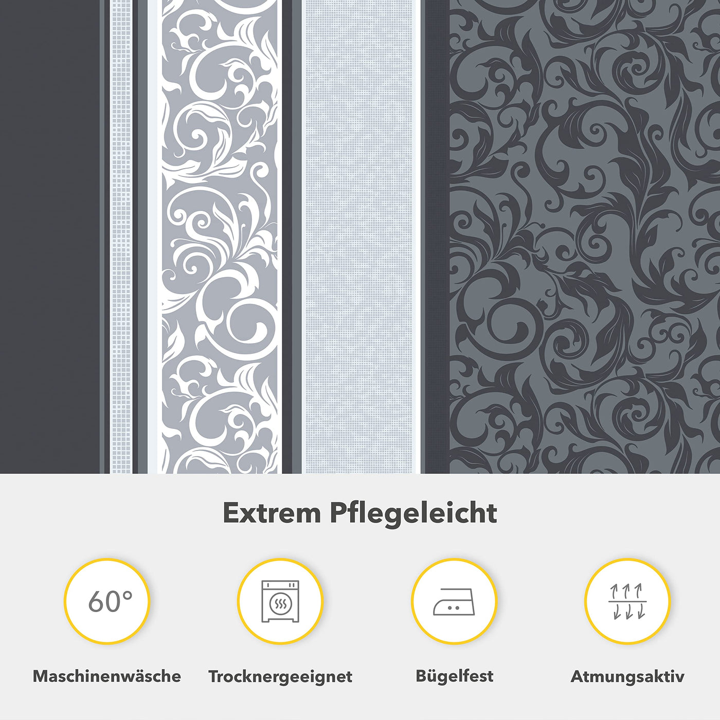 Träumschön Bettwäsche 135x200 Biber Grau Silber, Warme Bettwäsche Grau Biber mit silbernen Paisley Design