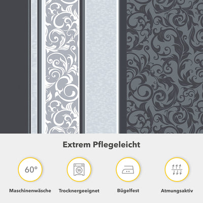 Träumschön Bettwäsche 135x200 Biber Grau Silber, Warme Bettwäsche Grau Biber mit silbernen Paisley Design