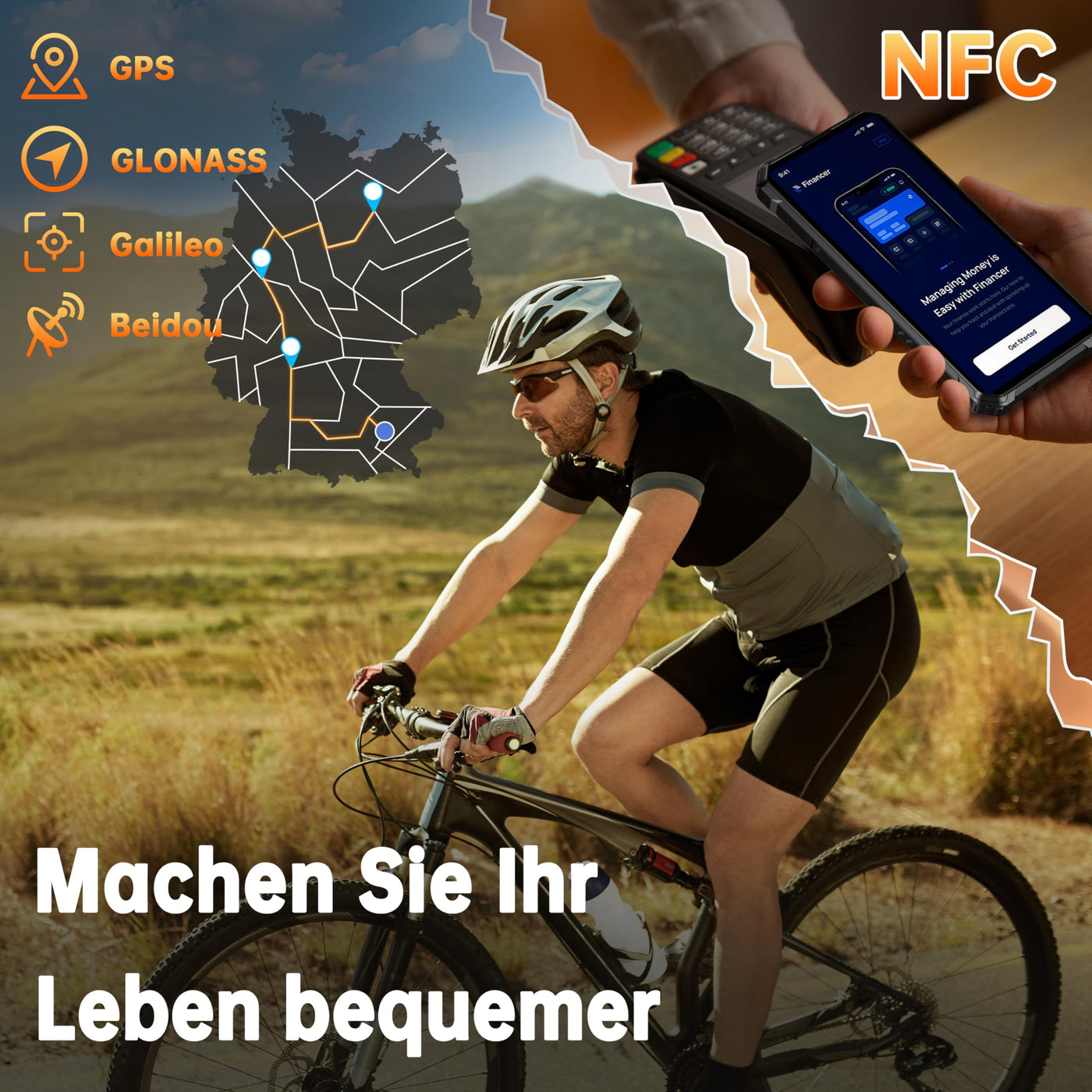 OUKITEL G1 Outdoor Handy Android 14-10600mAh 24GB+256GB Outdoor Smartphone Ohne Vertrag 6,52 Zoll 48MP+5MP Kamera baustellenhandy Dual SIM IP68/NFC/OTG/GPS/Face ID