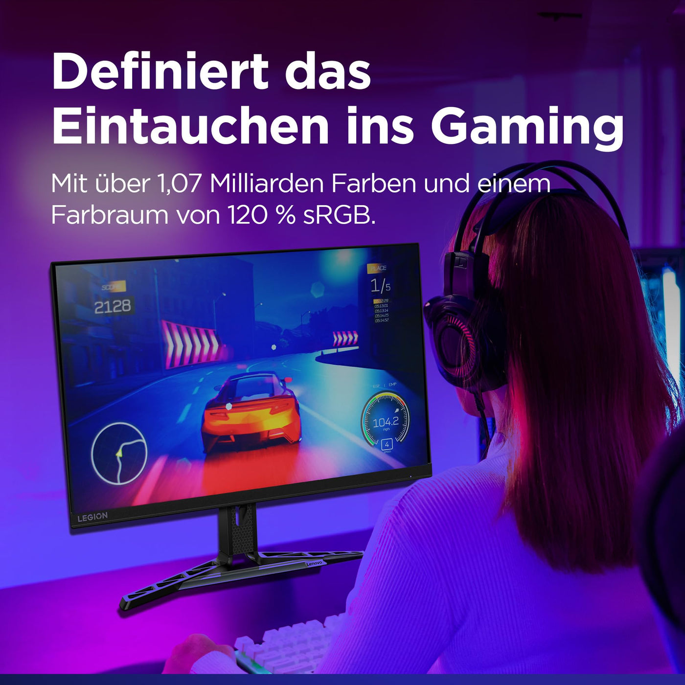 Lenovo Legion R27qe | 27" QHD Gaming Monitor | 2560x1440 | 180Hz | 450 nits | 0,5ms Reaktionszeit | HDMI | DisplayPort | AMD FreeSync | schwarz