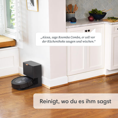 iRobot Roomba Combo j5+ (j5576) Saug- und Wischroboter, autom. Absaugstation, Kartierung, PrecisionVision Navigation, 4-Stufen-Reinigung, Objekterkennung und -vermeidung, Sprachassistentenkompatibel