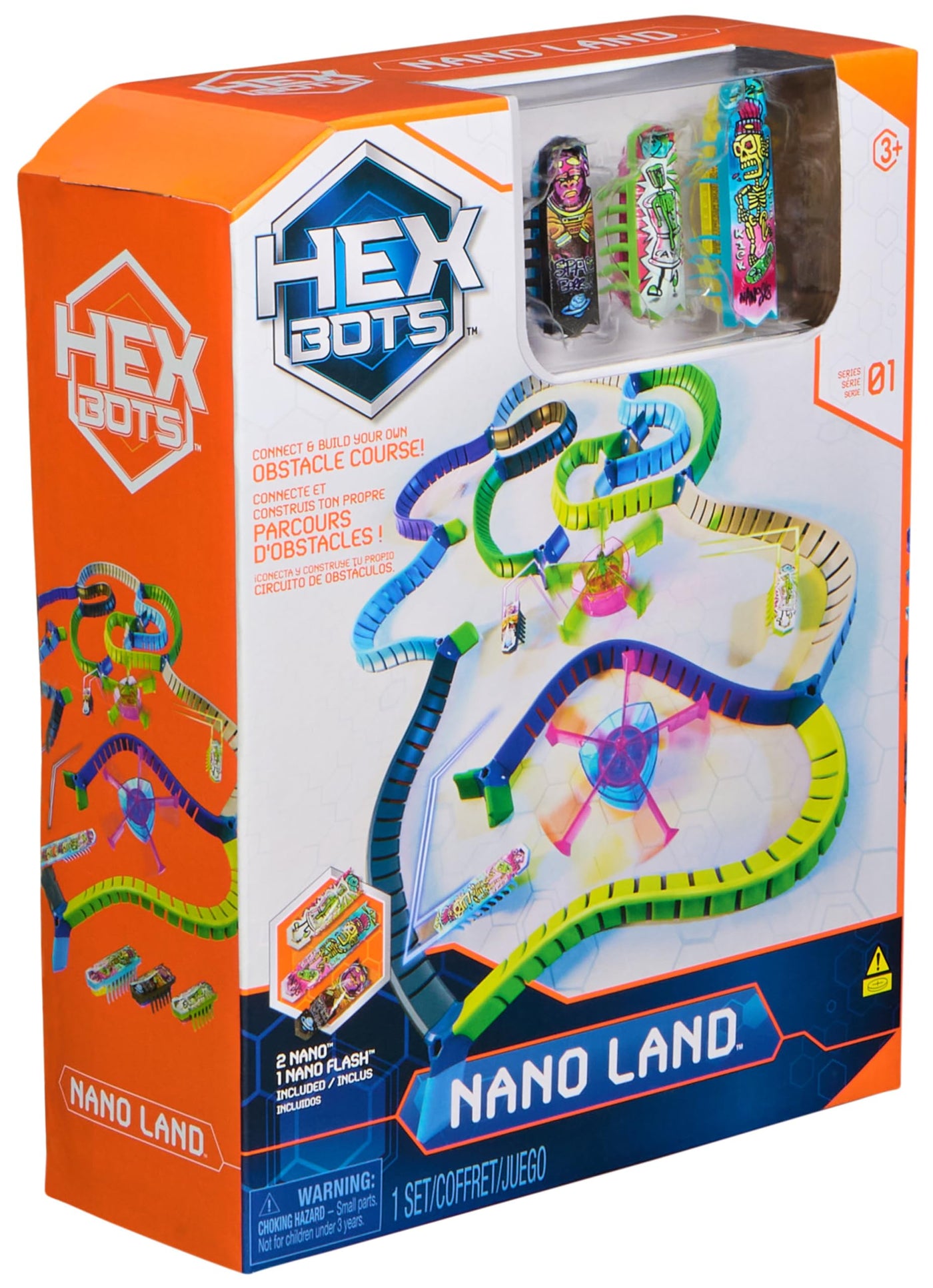 Hex Bots NanoLand Spielset mit 36 Bauteilen, 2 Karussellen, 2 Nano Bots und einem superschnellen Nano Flash. Ab 3 Jahren