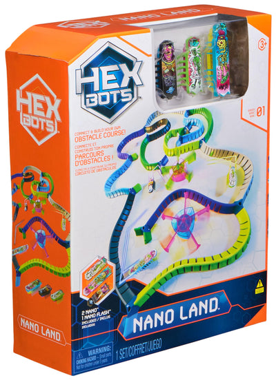 Hex Bots NanoLand Spielset mit 36 Bauteilen, 2 Karussellen, 2 Nano Bots und einem superschnellen Nano Flash. Ab 3 Jahren