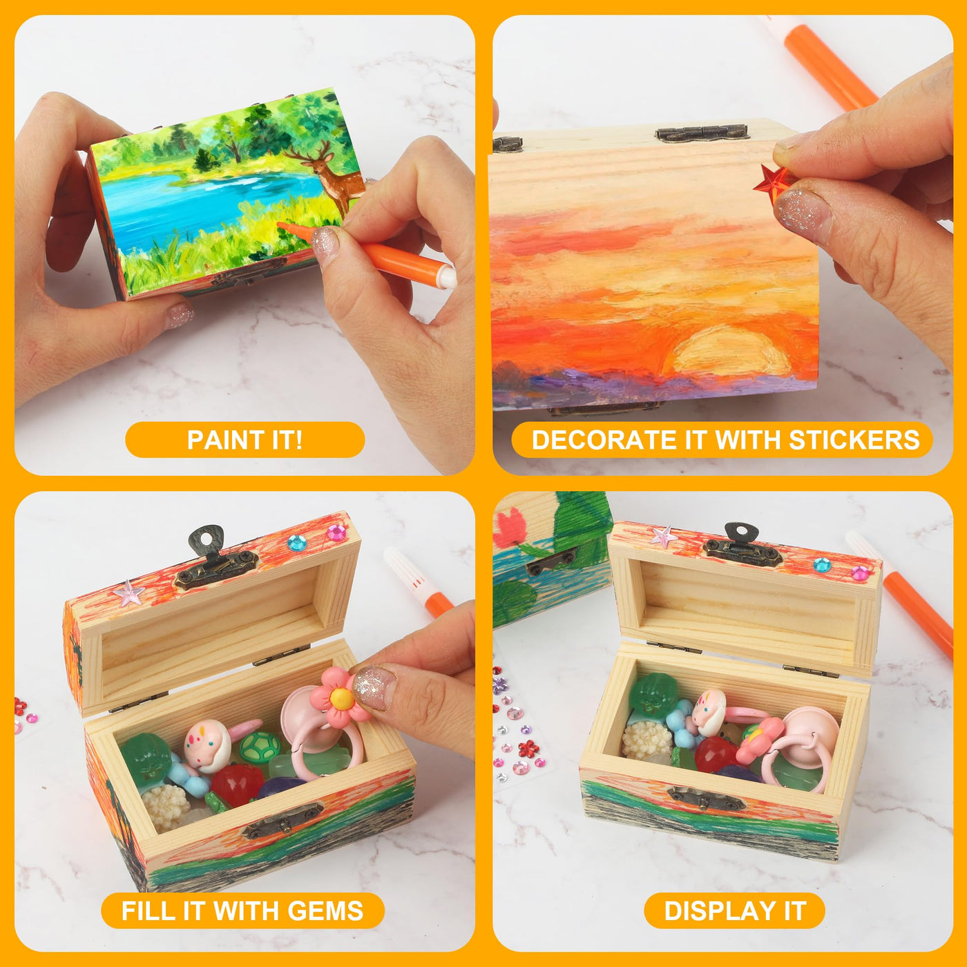 10Stück Schatztruhe Kindergeburtstag,Mini Schatztruhe,Schatzkiste Holz Bastelset,Kleine Schatztruhe Kinder,Holzbox mit Deckel enthält Buntstifte und Aufkleber,Perfekt zum Malen und Basteln auf Partys