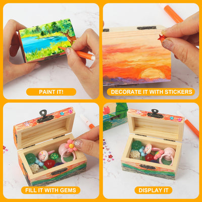 10Stück Schatztruhe Kindergeburtstag,Mini Schatztruhe,Schatzkiste Holz Bastelset,Kleine Schatztruhe Kinder,Holzbox mit Deckel enthält Buntstifte und Aufkleber,Perfekt zum Malen und Basteln auf Partys