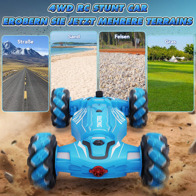 Dysaim Ferngesteuertes Auto ab 6 7 8 9 10 12 Jahre, 4WD RC Auto mit Handsteuerung, 2.4Ghz 360°Drehung Drift Stunt Car mit Licht Musik Spray, Weihnachten Geschenke Spielzeug für Jungen Mädchen, Blau