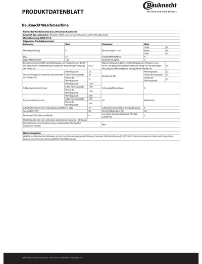 Bauknecht WAM 814 A Waschmaschine Frontlader/8kg/Energieeffizienzklasse A/Kurz 45/Anti-Allergie-Programm/Wolleprogramm/Kurz 30/Startzeitvorwahl/AutoClean/Flecken 40°