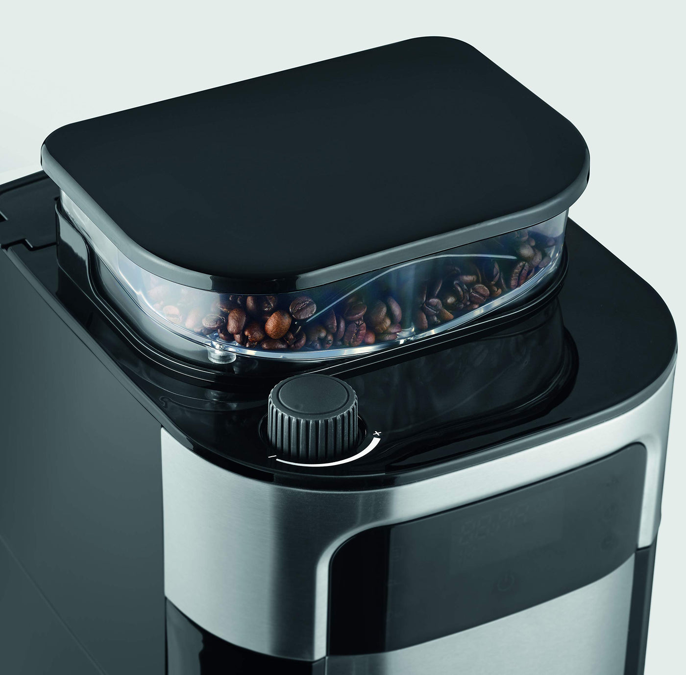 SEVERIN Kaffeemaschine mit Mahlwerk, Kaffeeautomat mit Glaskanne und Timer-Funktion, auch als Filterkaffeemaschine, für bis zu 10 Tassen Kaffee, 1000 Watt, schwarz/ Edelstahl, KA 4813