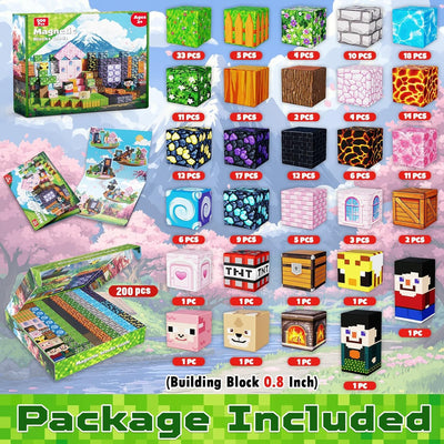 GraceDuck Magnetische Bausteine, 200 Teile Magnetbausteine Bauen Dark Forest & Pink Castle, Magnetic Blocks Bauwelt Spielzeug für Jungen und Mädchen, Magnetblöcke Geschenke für Kinder ab 3-9 Jahren