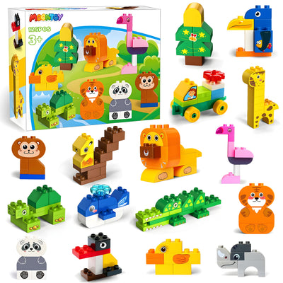 MOONTOY Große Bausteine, 125 Teile Bunte Bauklötze zum Bauen von 16 Tier, Bauspielzeug Konstruktionsspielzeug für Kleinkinder Classic STEM Lernspielzeug Spielzeug für Kinder ab 2 3 4 Jahre Geschenk