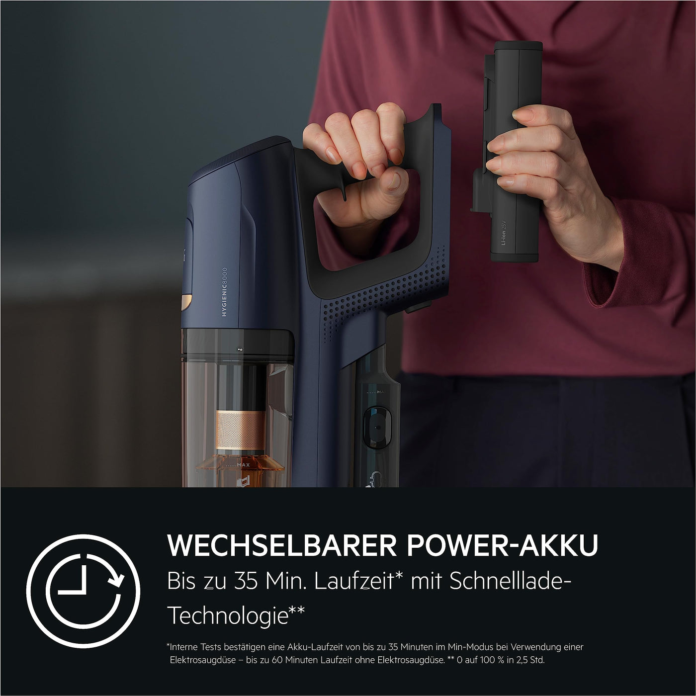 AEG HYGIENIC 8000 AP81B25WET Staubsauger mit Wischfunktion / Automatik / 5-Stufen Filtration / digitale Anzeige / Multi-Bodendüse & Mop-Düse / 3 Stufen / Akku wechselbar / Zubehör / 400ml / blau