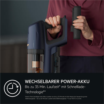 AEG HYGIENIC 8000 AP81B25WET Staubsauger mit Wischfunktion / Automatik / 5-Stufen Filtration / digitale Anzeige / Multi-Bodendüse & Mop-Düse / 3 Stufen / Akku wechselbar / Zubehör / 400ml / blau
