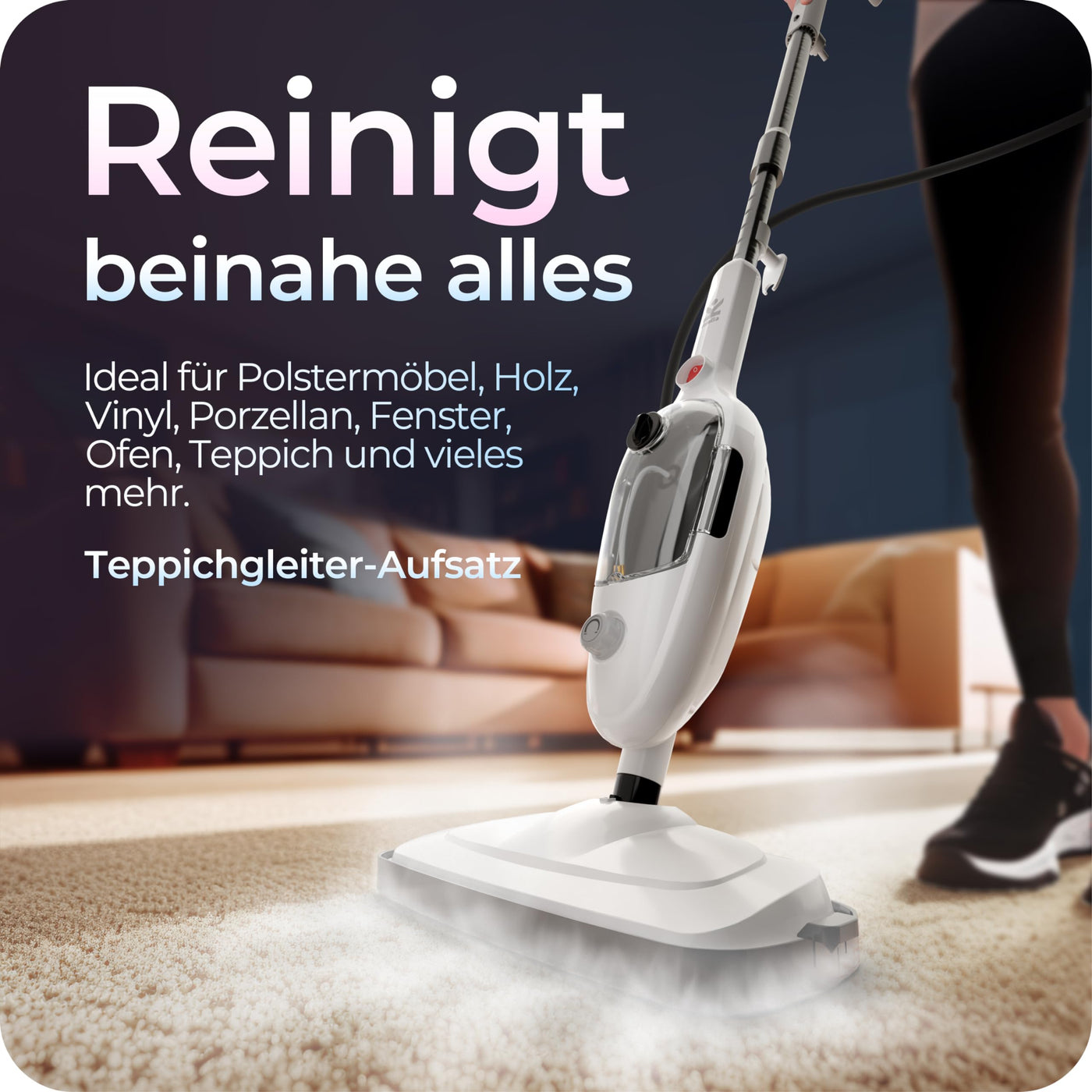 Avalla T-9 Dampfreiniger Boden, Dampfreiniger für alle mit doppelter Reinigungsleistung, Bodenwischer Elektrisch mit Handlichen Kombi-Reinigungsmodus, Ideal als Teppich Reinigungsgerät, Weiß