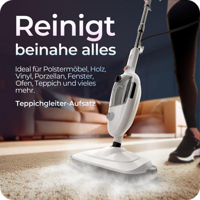 Avalla T-9 Dampfreiniger Boden, Dampfreiniger für alle mit doppelter Reinigungsleistung, Bodenwischer Elektrisch mit Handlichen Kombi-Reinigungsmodus, Ideal als Teppich Reinigungsgerät, Weiß
