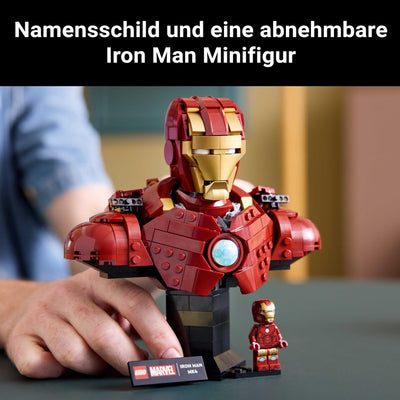 LEGO ǀ Marvel Iron Man MK4 Büste - Bauset für Erwachsene zum Ausstellen inkl. Tony Stark Minifigur, mit einziehbaren Kanonen und einem drehbaren Kopf - Sammlerstück & Geschenkidee für Fans - 76327