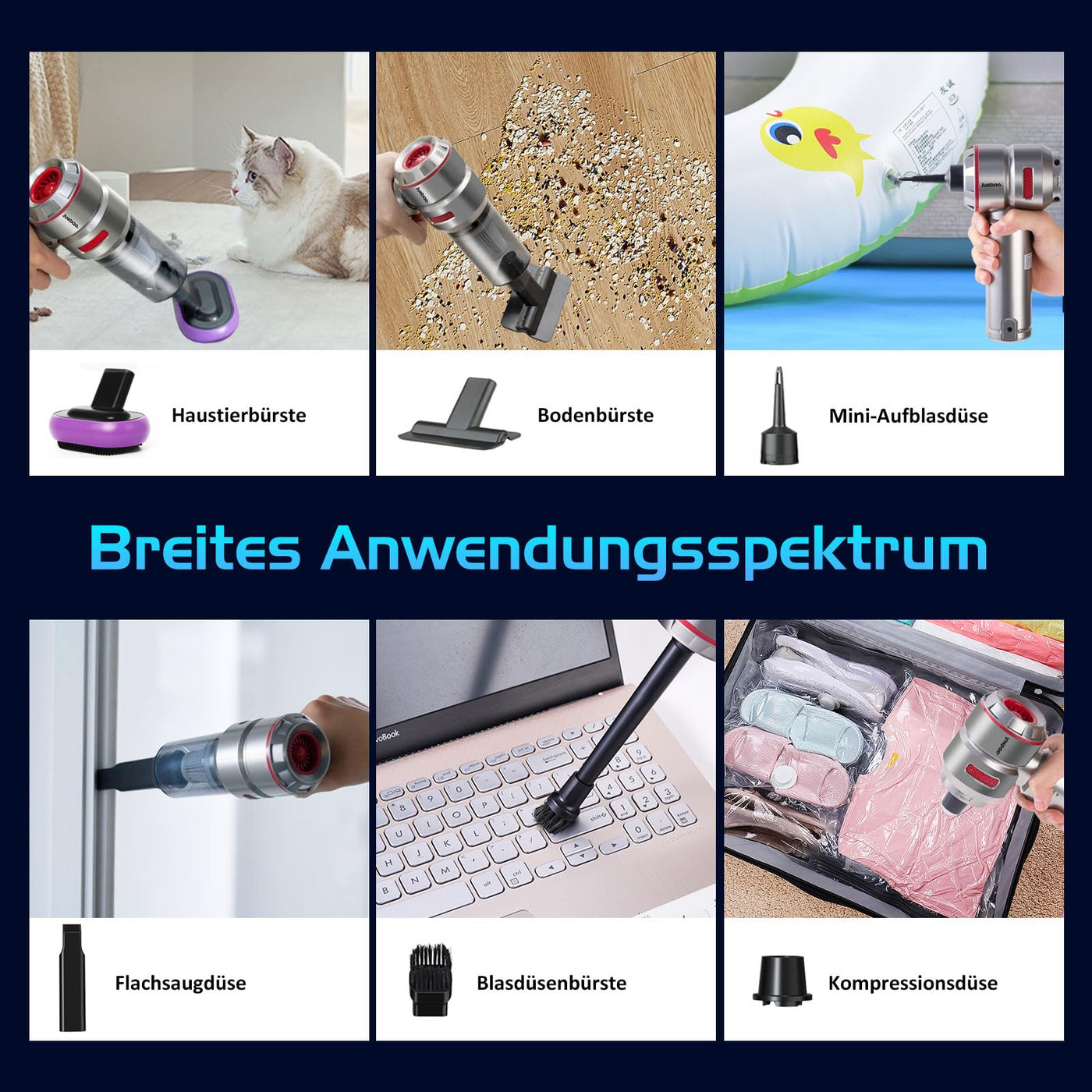 Akku Handstaubsauger Mini Staubsauger Auto: USB Handheld Vacuum Cleaner 16000Pa Power - 6000mAh Akkusauger mit 3 HEPA Filter - Kabellos Handsauger Akkustaubsauger für Matratzen Car Tierhaare Haustiere