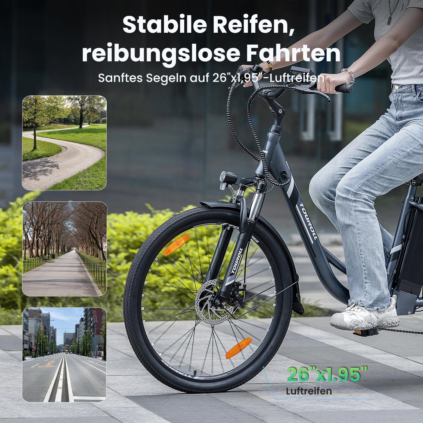 Touroll B1 26 Zoll City E-Bike mit 250W Motor und 36V 15.6Ah Akku Pedelec Cityräder Elektrofahrrad, Max Geschwindigkeit 25km/h Max Reichweite 90km, Erwachsene Herren Damen Ebike