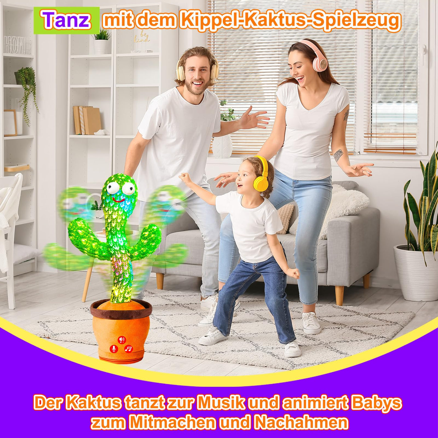 Vitosup Tanzender Sprechender Kaktus Baby Spielzeug, Lautstärke einstellbar, Nachahmend Singend Wiederholend, Interaktives Plüsch-Babyspielzeug/Geschenk für Jungen Mädchen