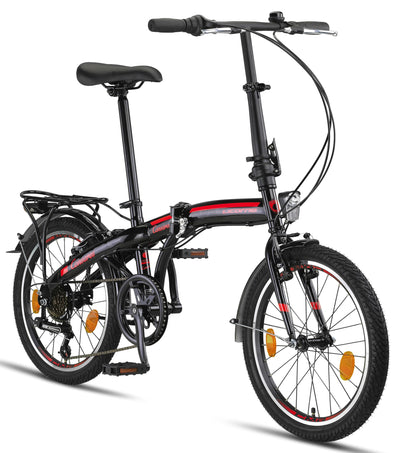 Licorne Bike CONSERES Premium Faltrad, Klapprad in 20 Zoll - Fahrrad für Herren, Jungen, Mädchen und Damen - Shimano 6 Gang-Schaltung - Hollandfahrrad - Schwarz/Rot