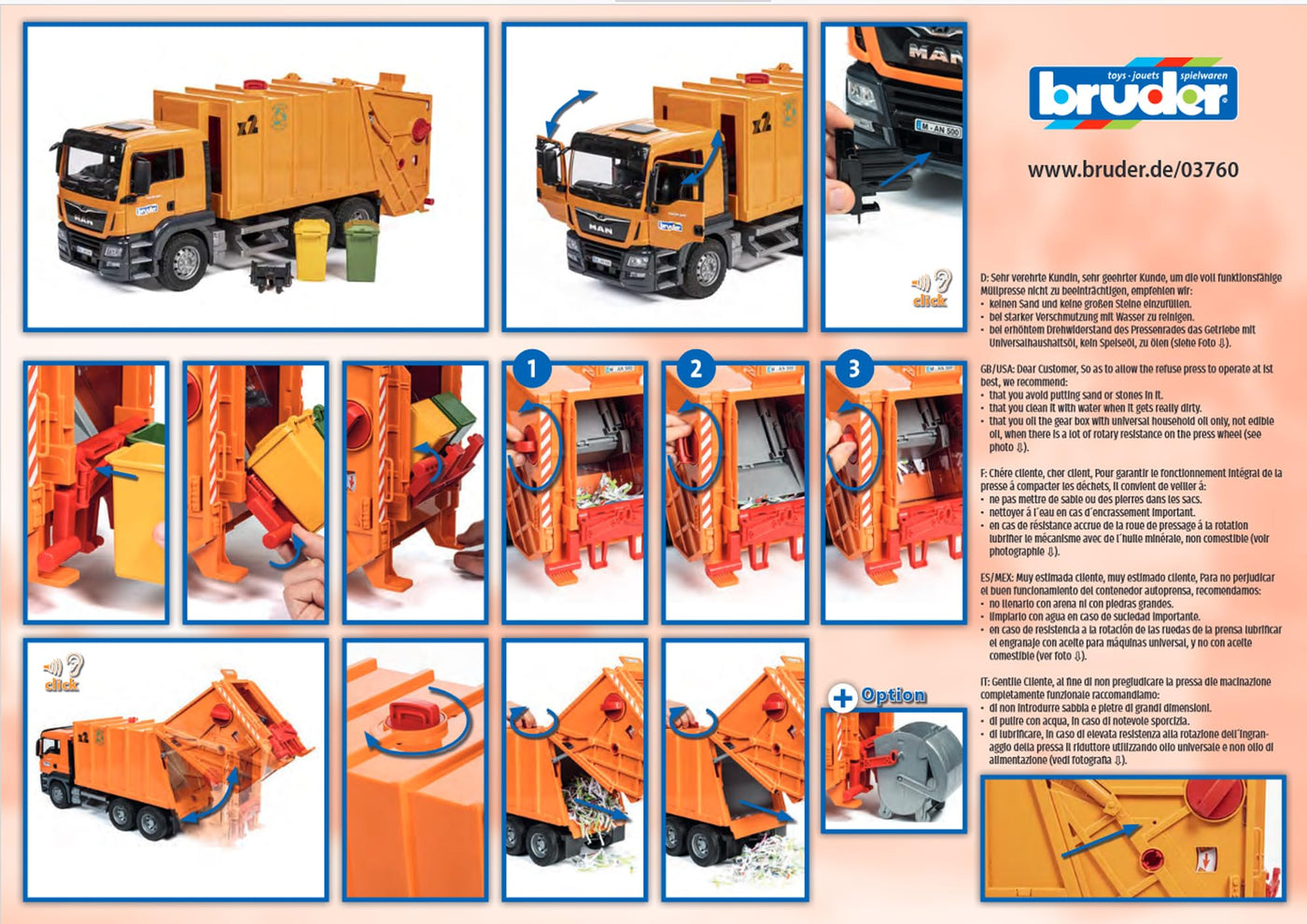 bruder 03760 - Man TGS Müll-LKW mit 2 Mülltonnen - 1:16 Fahrzeuge, Müllauto Spielzeug, Müllabfuhr, Müllwagen