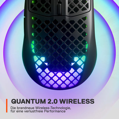SteelSeries Aerox 3 Wireless - RGB Gaming-Mouse mit Öffnungen in der Oberfläche - Federleichtes, wasserabweisendes Design - Optischer TrueMove Air-Sensor mit 18.000 DPI - Onyx