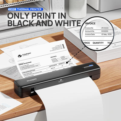 POLONO D810 Thermodrucker A4 Wireless für Reisen, Mobiler Drucker A4 Unterstützung für 8.5"x11" US Brief, Tragbarer drucker Kompatibel mit iOS, Android, Laptop für Büro, Auto, Schwarz