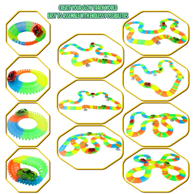 Spielzeug ab 3 Jahre Autorennbahn Rennbahn Kinder 3 Jahre mit 240 Stück Leucht Autorennbahn 2 Glow Tracks Auto Geschenk Mädchen Kinderspielzeug ab 3 4 5 6 Jahre Junge Mädchen
