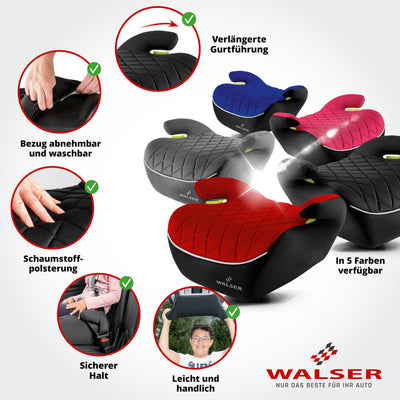 WALSER Premium Kinder Sitzerhöhung Auto, Qualitätssieger Sehr Gut* Kindersitz Auto 125-150 cm, Kindersitzerhöhung Auto Andy neueste Norm 2024 ECE R 129, Sitzerhöhung Auto Kindersitz schmal grau