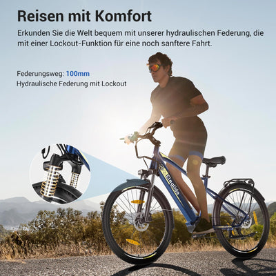 Eleglide C1/C1 ST E Bike mit Mittelmotor, 27,5 Zoll 70 Nm Elektrofahrrad für Damen und Herren, 250W E-Bike, 14,5 Ah Lithium-Akku, Shimano 7 Gänge Trekking Ebike, cityräder 25km/h bis zu 150KM (C1)