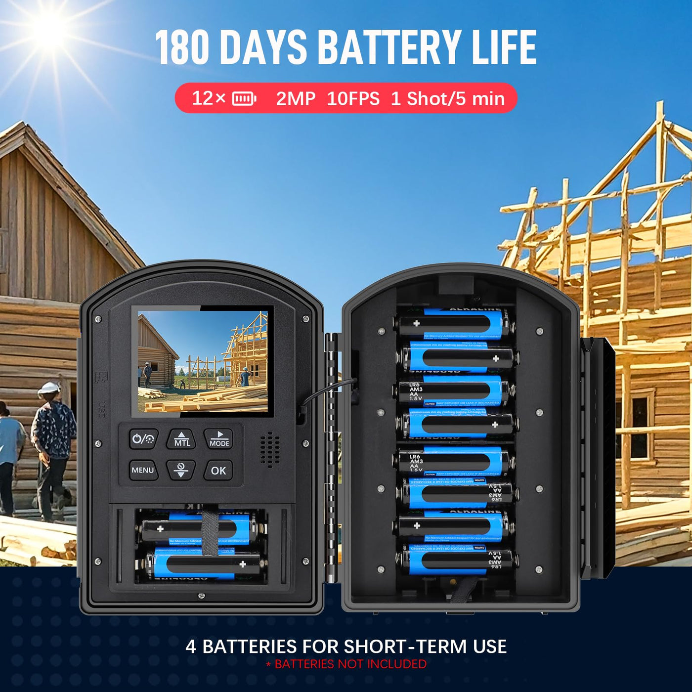 Zeitraffer Kamera für Außenbau - Zeitrafferkamera mit Infrarot-Positionierung & LED-Licht, 180 Tage Aufnahme, 1080P AVI-Videos & Fotos für Kochen, Pflanzenwachstum, Zeichnen, Landschaft (64GB)