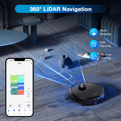 Tikom L9000 Saugroboter mit Wischfunktion, LiDAR Navigation, 4000Pa Staubsauger Roboter, 150Mins Max, Selbstaufladend, WLAN, 14 No-Go-Zonen, für Tierhaare, Teppich, Hartboden