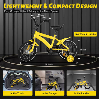 TFIANYNI Kinderfahrrad 14 Zoll, Kohlenstoffstahl Fahrrad 14 Zoll Mit Stützräder Abnehmbare, Fahrrad Für Kinder 100-115cm, Max Tragfähigkeit 50kg, Kinderrad Geschenke (Gelb)