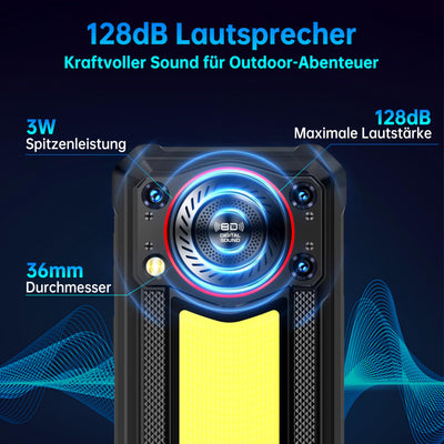 OUKITEL WP53 Pro Outdoor Handy Android 15-11000mAh Outdoor Smartphone Ohne Vertrag 24GB + 256GB, 6.52” Display 128dB Lautsprecher Baustellenhandy mit 900 Lumen Campinglampe, NFC/GPS/Face ID, Schwarz