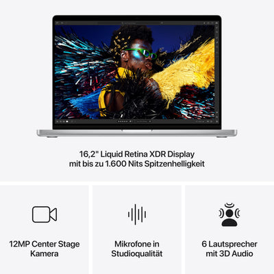 Apple 2024 MacBook Pro Laptop mit M4 Pro Chip mit 14-Core CPU und 20-Core GPU: 16,2" Liquid Retina XDR Display, 48 GB gemeinsamer Arbeitsspeicher, 512 GB SSD Speicher; Silber