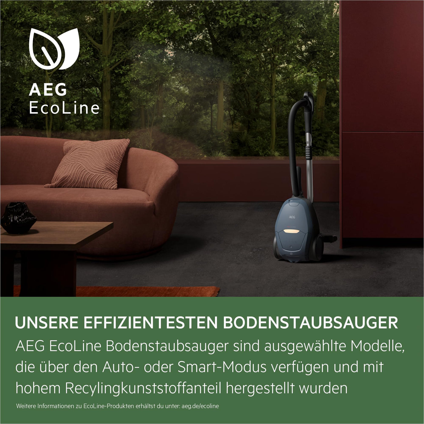AEG VX82-1-ÖKO Staubsauger / 75% Recyclingmaterial / autom. Saugkraftregulierung / extrem leise auch auf Teppich / Aufnahme von großen + kleinsten Partikeln / langes Kabel / 600W / schwarz