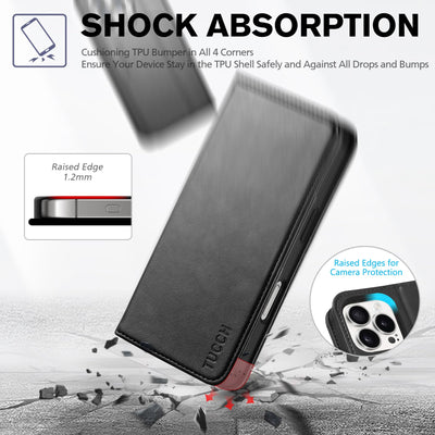 TUCCH Hülle für iPhone 16 Pro Handyhülle [RFID Blocker] TPU [Kartenfächer] Schutzhülle [Ständer] Stoßfeste Klapphülle, Bookcase Kompatibel mit iPhone 16 Pro 5G 2024 (6,3 Zoll), Schwarz