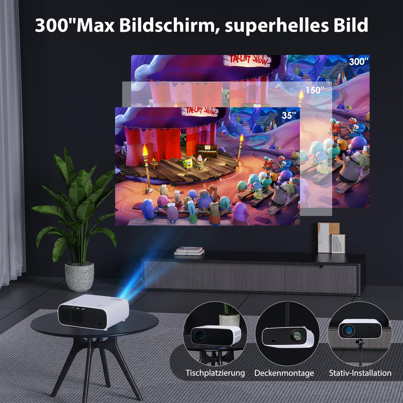 Wielio Beamer, Full HD 1080P Projektor, 5G WiFi Bluetooth Projector, 18000 Lumens Heimkino Mini Beamer, 30-200 Zoll Projektionsgröße Kompatibel mit iOS/Android/Laptop/HDMI/USB