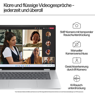 HP Envy x360 2-in1 Convertible Laptop PC | AMD Ryzen 5 8640HS | KI optimiert | 16” WUXGA Touchscreen | 16GB RAM | 512GB SSD | AMD Radeon-Grafikeinheit | Windows 11 Home | QWERTZ Copilot Key | Silber