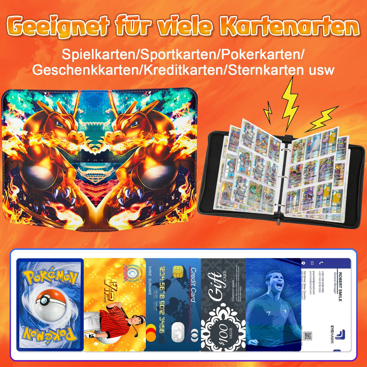 LYAILOOGXL Sammelalbum für Pokemon 900 Karten Groß, Album Heft für Pokemon Karten zum sammeln und tauschen,Sammelkarten Album mit 50pcs Abnehmbaren Hüllen 9 Taschen,Tragbarer Wasserdichter