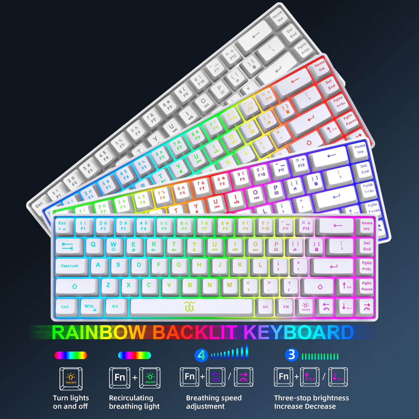 Snpurdiri 60% Tastatur Maus Set Kabellos, LED-Beleuchtung, wiederaufladbare 2000mAh Batterie Small Mini 60 Prozent Wireless Gaming Combo, Ergonomisches Design 6D 3200DPI Maus (Weiß)