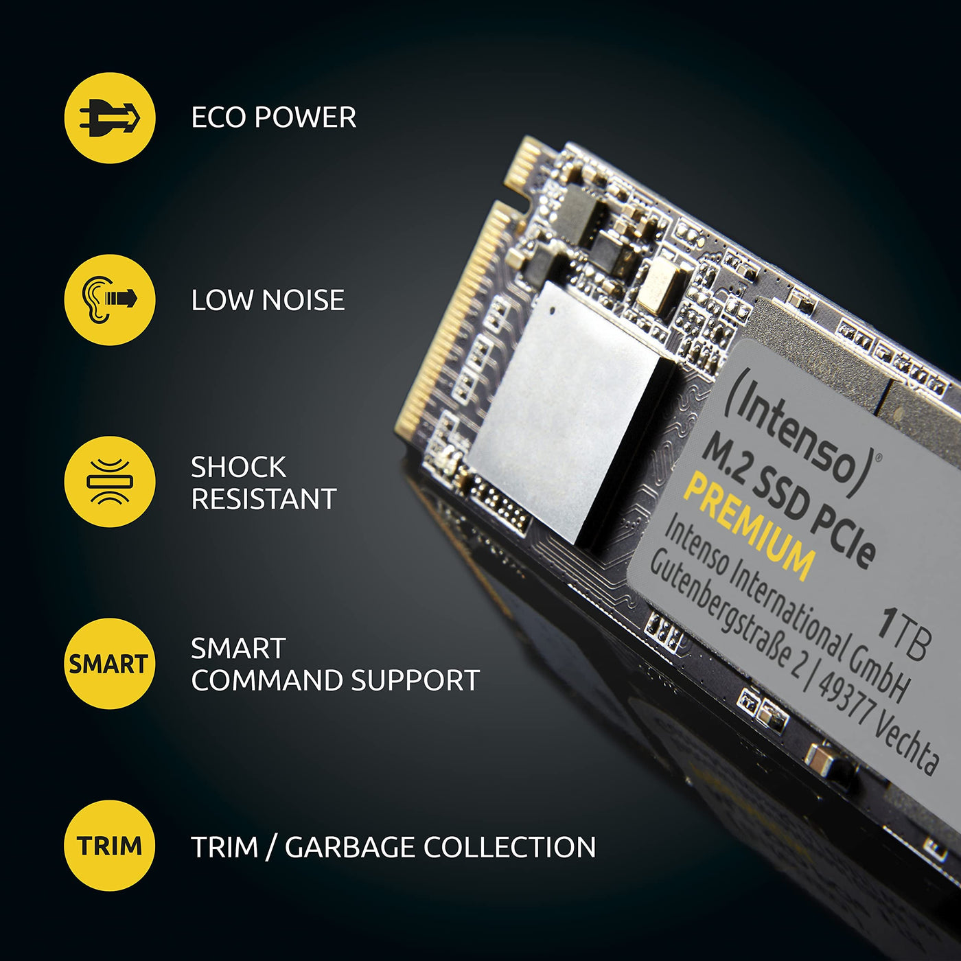 Intenso 500GB M.2 SSD PCIe Premium, bis zu 2100 MB/s, Festkörper-Laufwerk (PCI Express Gen.3x4 NVMe 1.3, Solid State Drive)