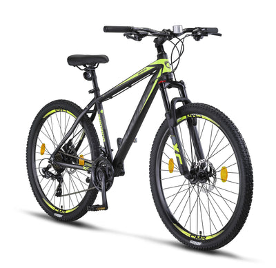 Licorne Bike Diamond Premium Mountainbike Aluminium, Fahrrad für Jungen, Mädchen, Herren und Damen - 21 Gang-Schaltung - Scheibenbremse Herrenrad – einstellbare Vordergabel (27.5, Schwarz-Lime)