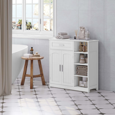 EUGAD Badezimmerschrank, Badschrank schmal, Aufbewahrungsschrank mit 1 Schublade, 2 Türen, verstellbaren Ablagen, Bad Schrank stehend, Kommode Badezimmer, 80x80,5x30 cm, Weiß