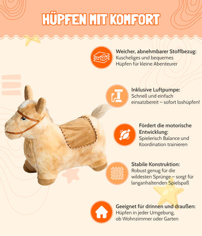Bayer Chic 2000® Aufblasbares Hüpftier – Braunes Pferd –Mit weichem abnehmbarem Bezug & Luftpumpe – Perfekt für Mädchen & Jungen – Ab 18 Monaten, Braun